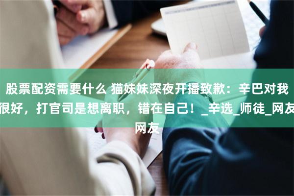 股票配资需要什么 猫妹妹深夜开播致歉：辛巴对我很好，打官司是想离职，错在自己！_辛选_师徒_网友